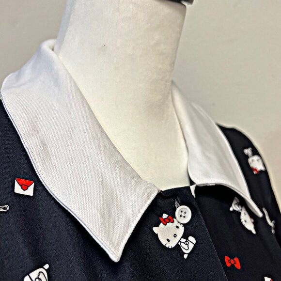 Unique Vintage x Hello Kitty Midi Fit & Flare Dress Collared Button Up Pockets - Picture 12 of 13